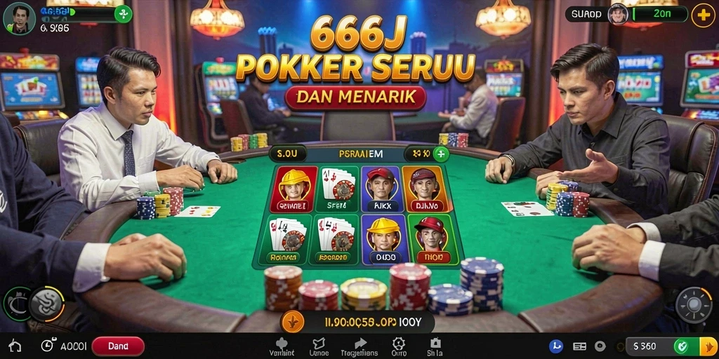Tampilan gameplay Poker yang menegangkan di 666J.