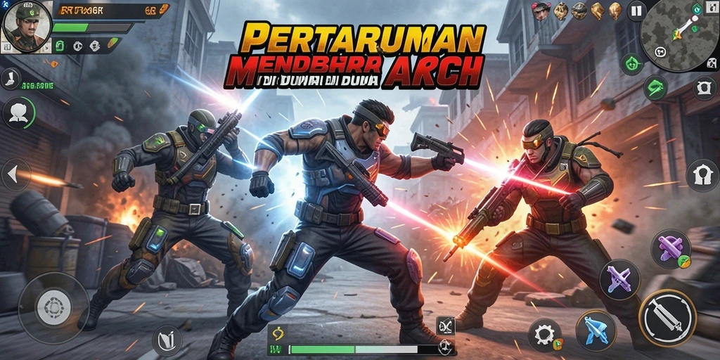 Tampilan gameplay aksi mendebarkan di 6RT, penuh gerakan cepat dan serangan strategis.