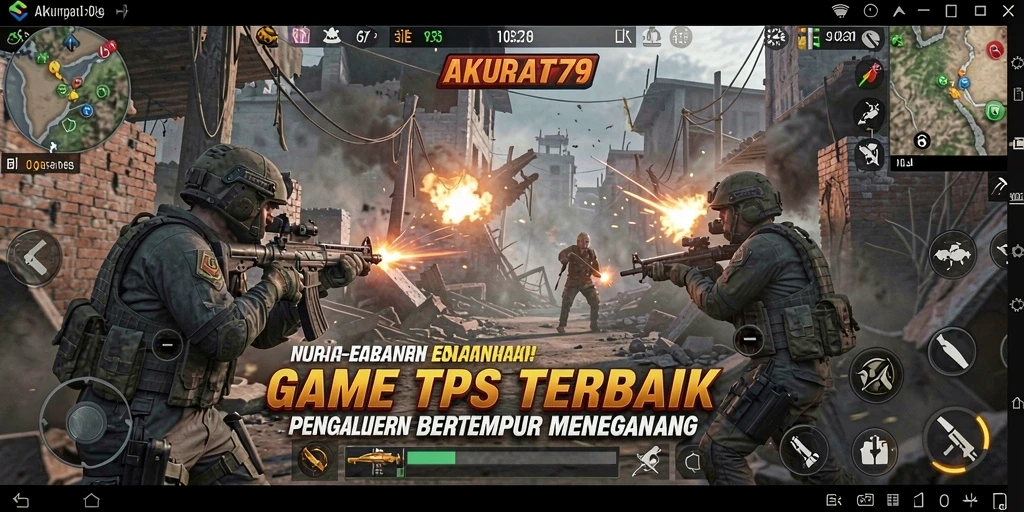 Tampilan gameplay AKURAT79 dengan action intense di medan perang.