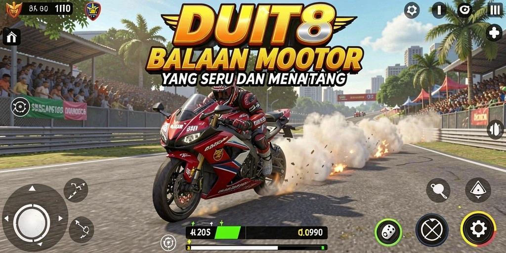 Screenshot gameplay balapan motor yang mendebarkan di DUIT8.