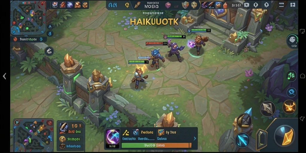 Screenshot gameplay HAIKUOTK yang menampilkan aksi pertarungan MOBA.