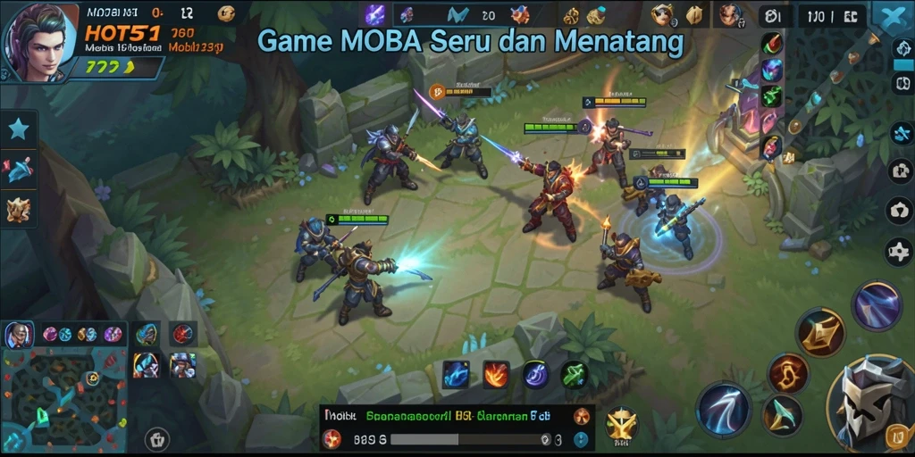 Tampilan gameplay menarik dengan aksi pertempuran MOBA yang seru.