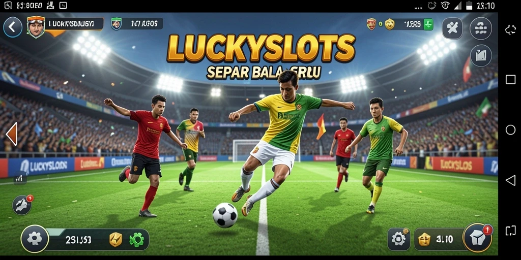 Tampilan gameplay <strong>LUCKYSLOTS</strong> dengan aksi sepak bola yang mendebarkan.