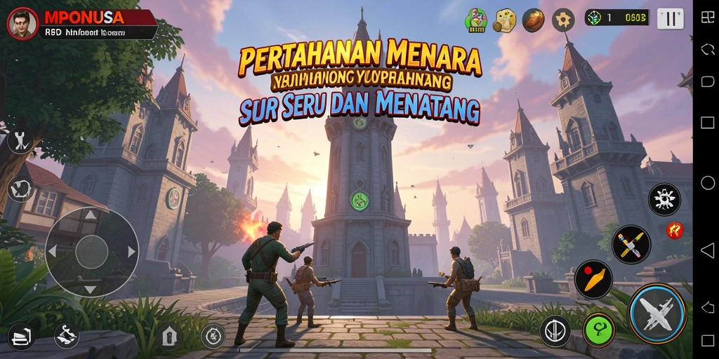 Tampilan gameplay menarik dari MPONUSA Tower Defense.