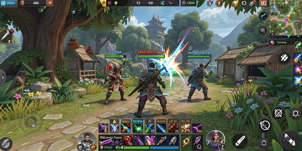 Screenshot gameplay P200M menampilkan aksi seru di dunia MMORPG.