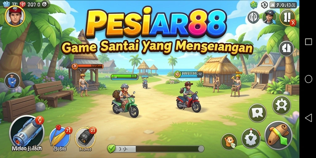 Screenshot utama PESIAR88 menampilkan gameplay yang ceria dan interaktif.