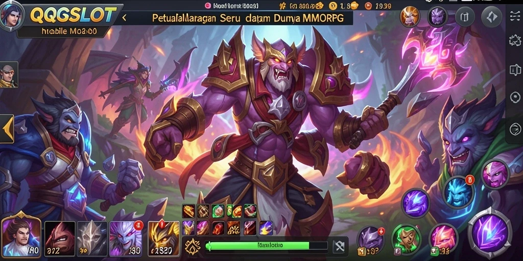 Tangkapan layar gameplay <strong>QQSLOT</strong> menampilkan pertarungan seru dengan karakter yang bervariasi.
