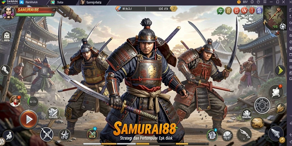 Tangkapan layar permainan SAMURAI88 dengan aksi pertempuran epik.