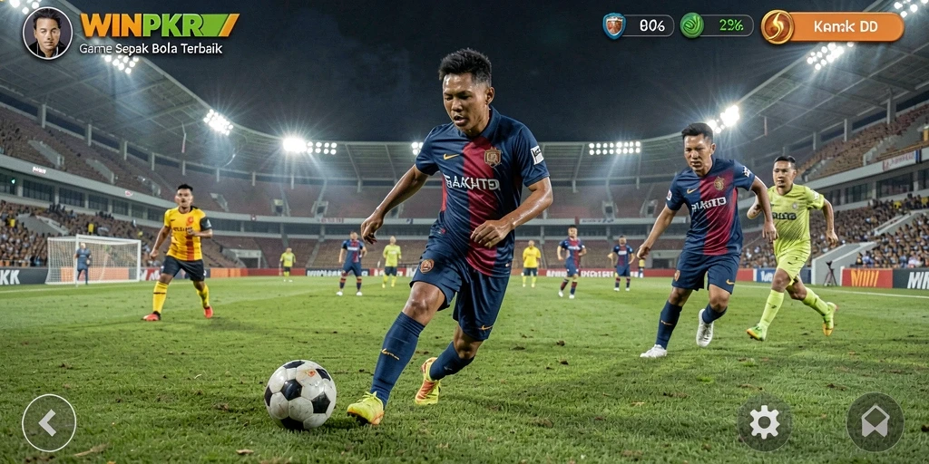 Tampilan gameplay WINPKR yang seru dalam pertandingan sepak bola.